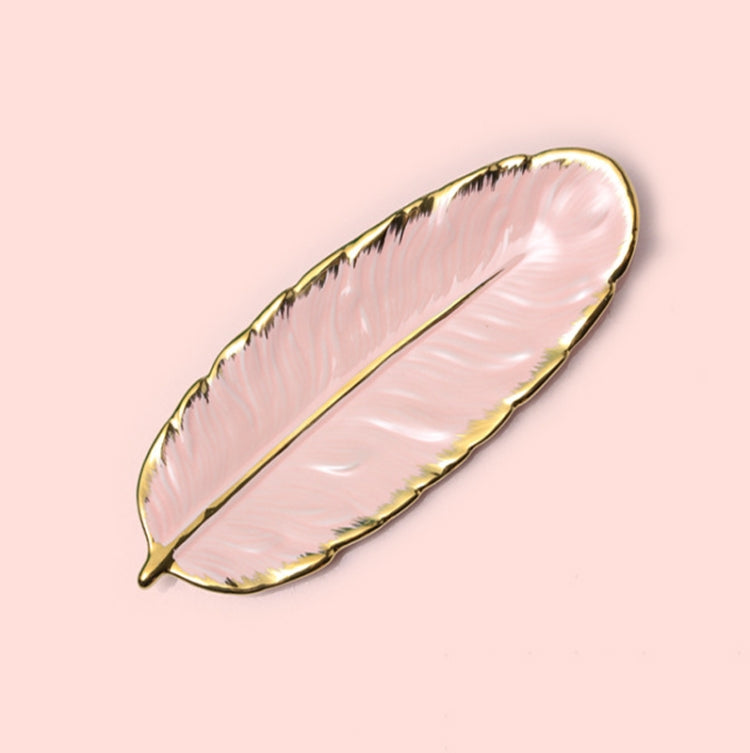 Phnom Penh Ceramic Dessert Plate Feather Plate Banana Leaf Fruit Dried Fruit Storage Tray, Size: Small (Bright Peach Pink)