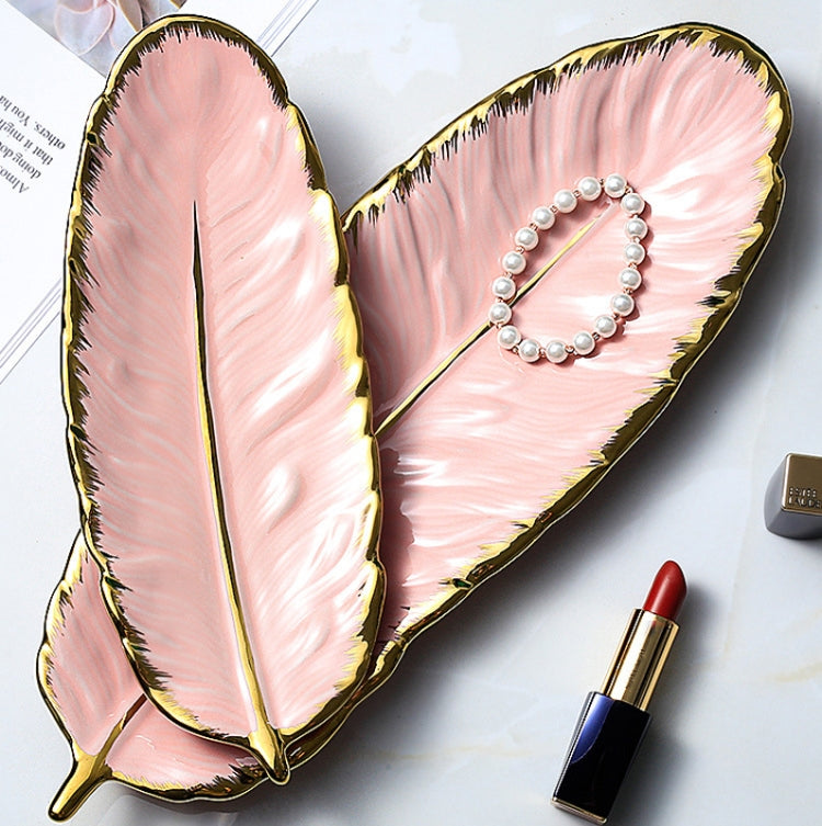 Phnom Penh Ceramic Dessert Plate Feather Plate Banana Leaf Fruit Dried Fruit Storage Tray, Size: Small (Bright Peach Pink)