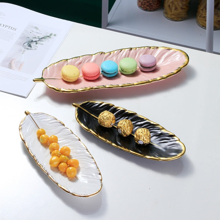 Phnom Penh Ceramic Dessert Plate Feather Plate Banana Leaf Fruit Dried Fruit Storage Tray, Size: Small (Matte White)