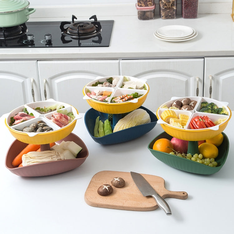 Vegetable Washing Draining Basket Split-Grid Rotating Multi-Layer Hot Pot Platter Double Tray (Pink)