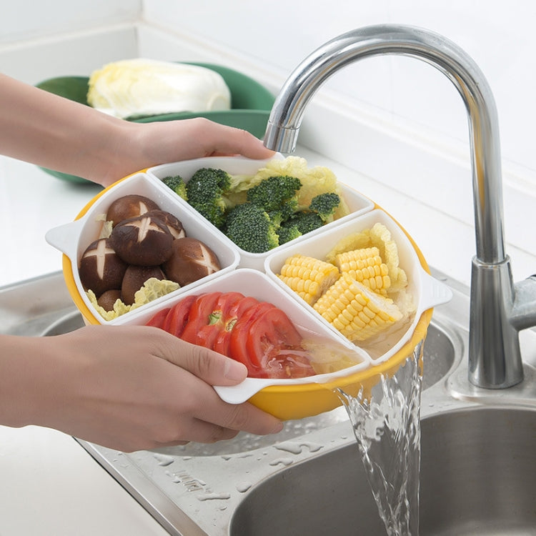 Vegetable Washing Draining Basket Split-Grid Rotating Multi-Layer Hot Pot Platter Double Tray (Pink)