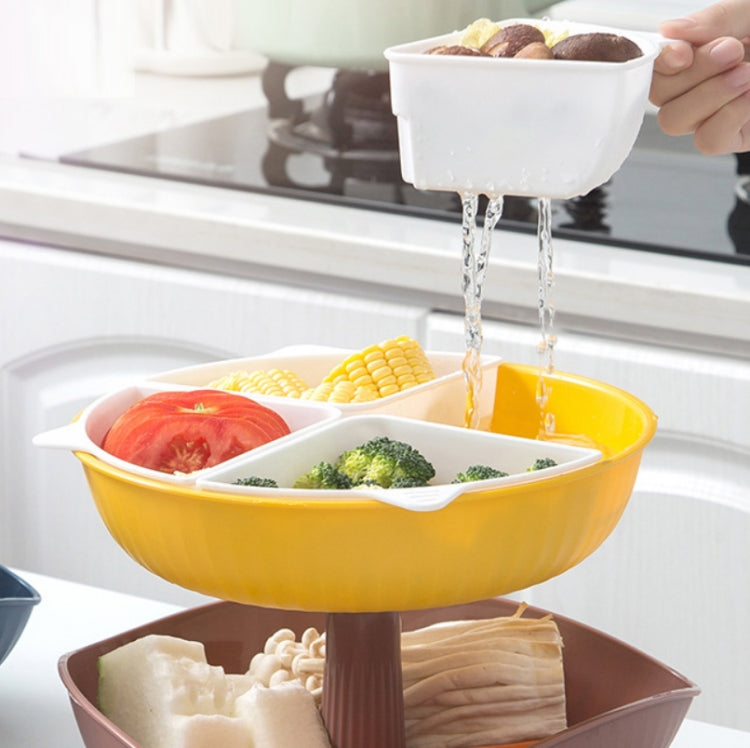 Vegetable Washing Draining Basket Split-Grid Rotating Multi-Layer Hot Pot Platter Double Tray (Pink)