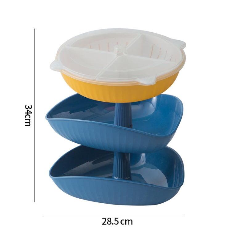 Vegetable Washing Draining Basket Split-Grid Rotating Multi-Layer Hot Pot Platter 2 Trays+Drain Basket(Blue)
