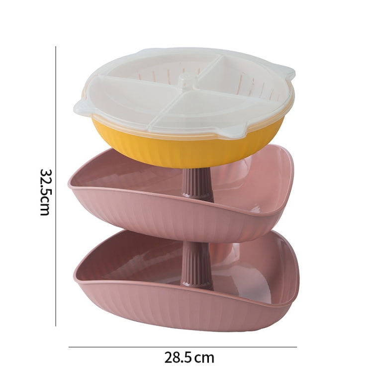 Vegetable Washing Draining Basket Split-Grid Rotating Multi-Layer Hot Pot Platter 2 Trays+Drain Basket(Pink)