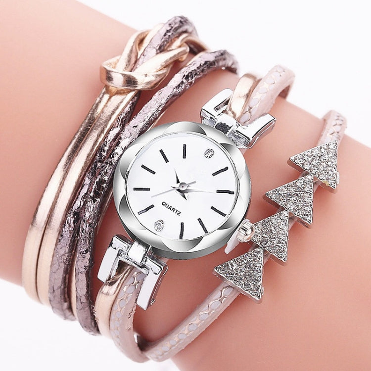 2 PCS Ladies Triangle Christmas Tree Shape PU Belt Quartz Watch Bracelet Watch