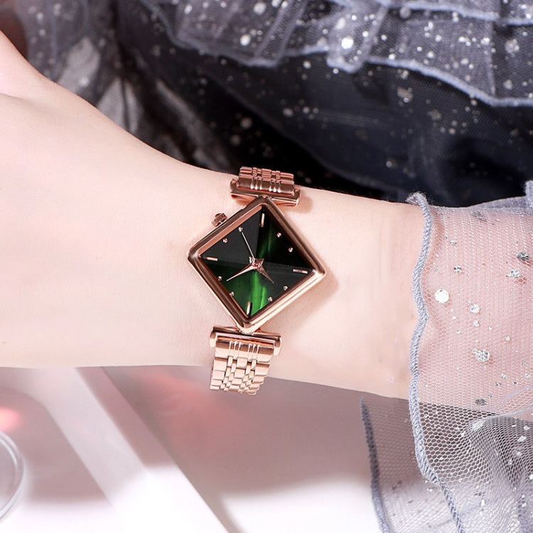 2 PCS Ladies Diamond Dial Quartz Watch, Colour: Rose Gold Green