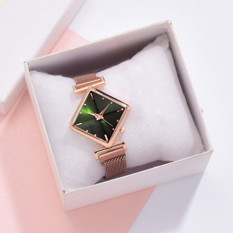 2 PCS Ladies Diamond Dial Quartz Watch, Colour: Rose Gold Green