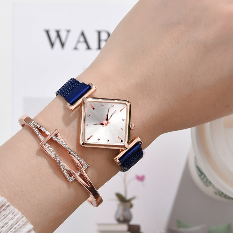 2 SET Ladies Diamond Dial Quartz Watch, Colour: Blue + Bracelet