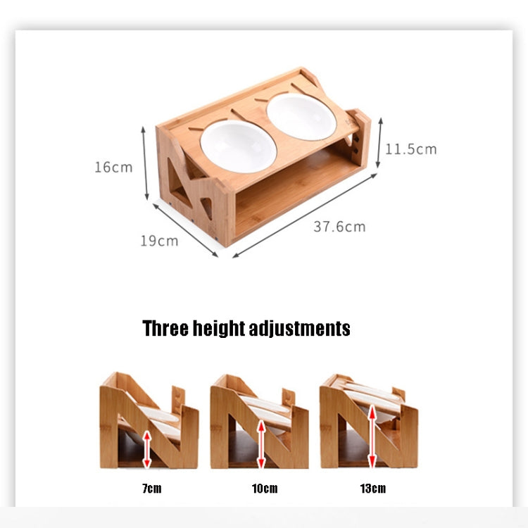 Bamboo Wood Lifting Cat Dining Table Adjustable Height Inclined Cat Bowl, Specification: Upgrade Porcelain Bowl