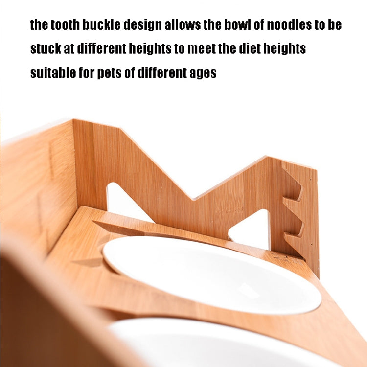 Bamboo Wood Lifting Cat Dining Table Adjustable Height Inclined Cat Bowl, Specification: Upgrade Porcelain Bowl