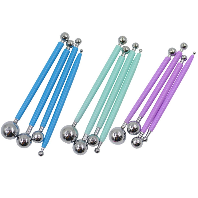 5 Sets 4 in 1 Stainless Steel Spherical Carving Group Pill Stick Fondant Clay Colored Clay Carving Tool Set
