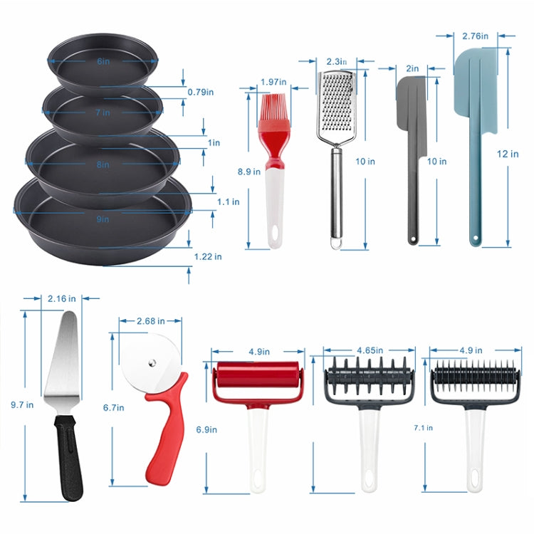 13 in 1 Pizza 9-Inch Non-Stick Bakeware Pastry Baking Tools Set
