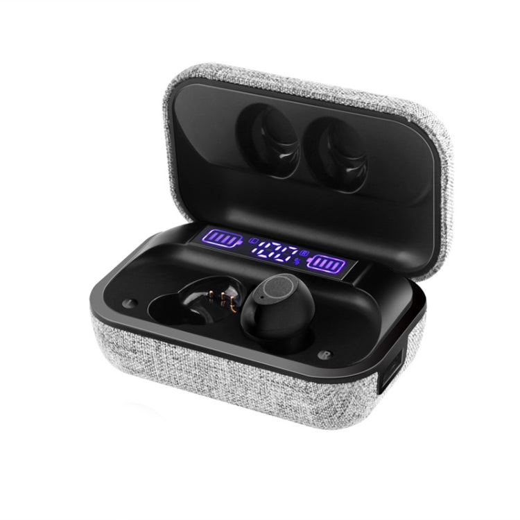 TWS Wireless Bluetooth 5.0 Touch Digital Display Waterproof Sports Earphone with Fabric Charging Box