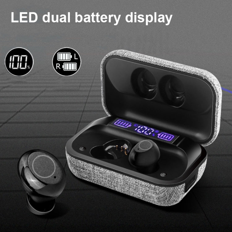 TWS Wireless Bluetooth 5.0 Touch Digital Display Waterproof Sports Earphone with Fabric Charging Box