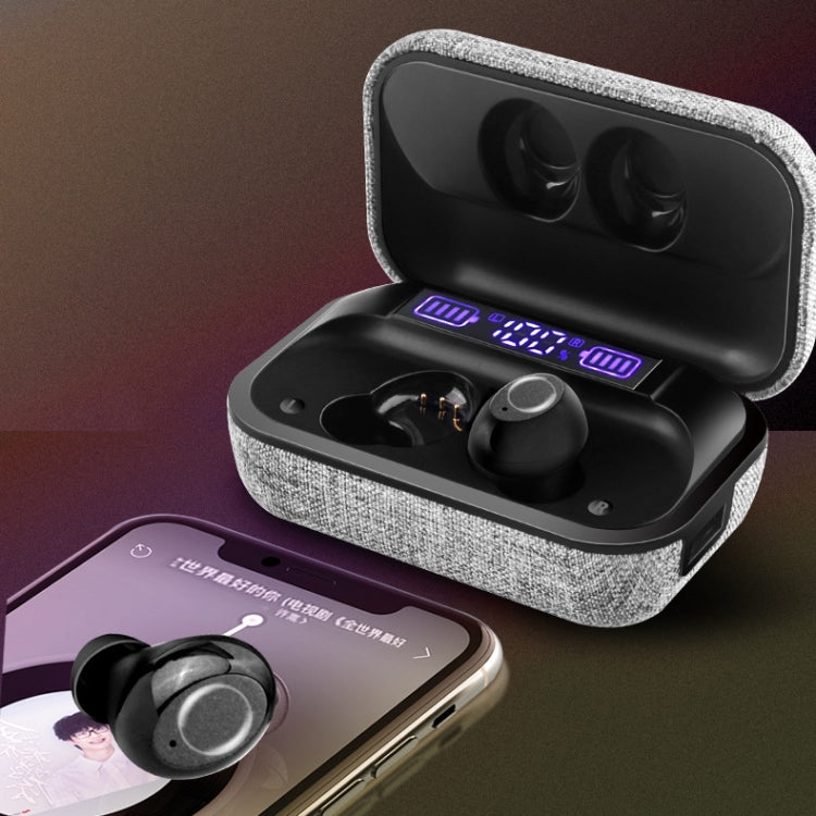 TWS Wireless Bluetooth 5.0 Touch Digital Display Waterproof Sports Earphone with Fabric Charging Box