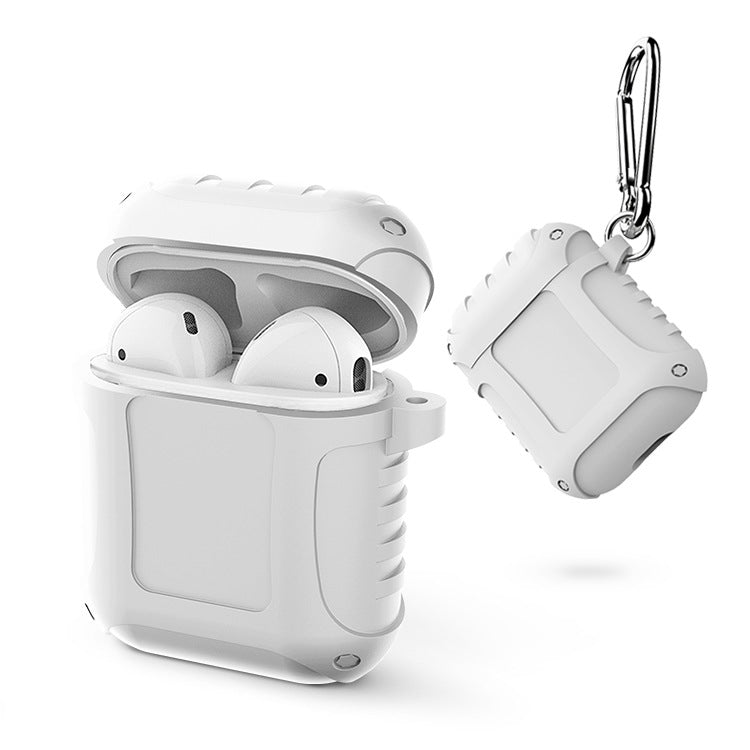 2 PCS Pure Color Simple Waterproof Earphone Protective Cover with Carabiner For AirPods 1 / 2