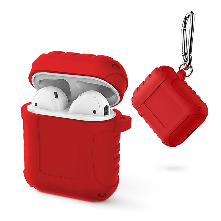 2 PCS Pure Color Simple Waterproof Earphone Protective Cover with Carabiner For AirPods 1 / 2