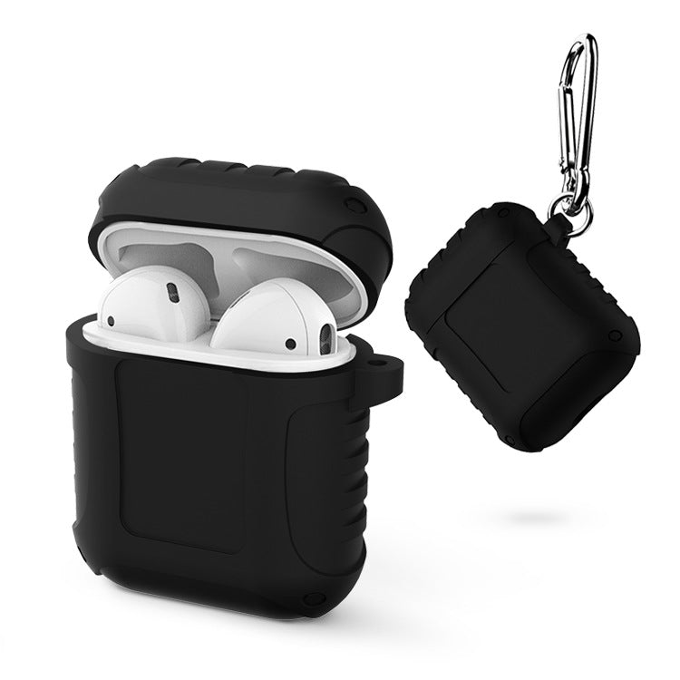 2 PCS Pure Color Simple Waterproof Earphone Protective Cover with Carabiner For AirPods 1 / 2