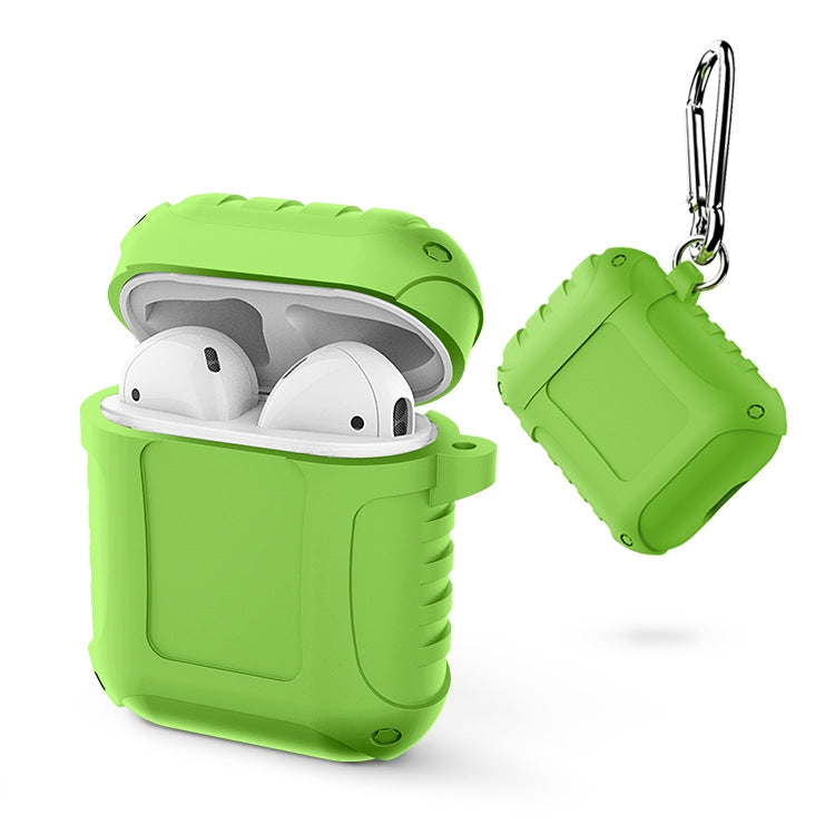 2 PCS Pure Color Simple Waterproof Earphone Protective Cover with Carabiner For AirPods 1 / 2