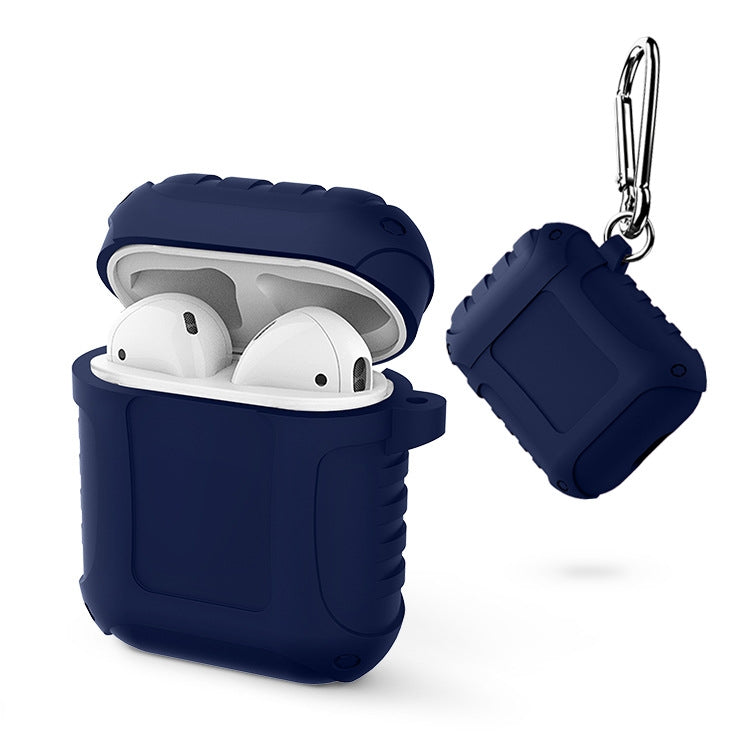 2 PCS Pure Color Simple Waterproof Earphone Protective Cover with Carabiner For AirPods 1 / 2