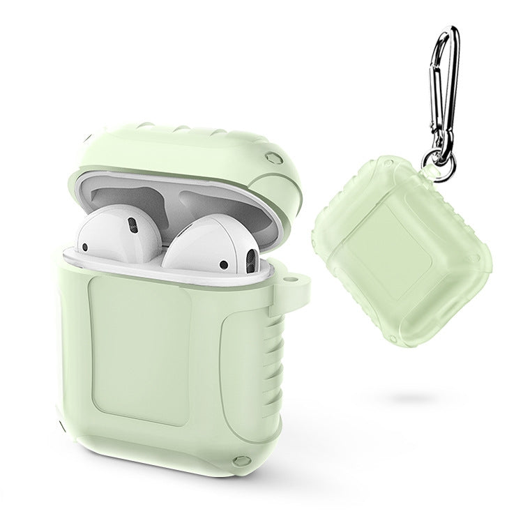 2 PCS Pure Color Simple Waterproof Earphone Protective Cover with Carabiner For AirPods 1 / 2