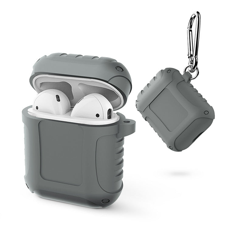 2 PCS Pure Color Simple Waterproof Earphone Protective Cover with Carabiner For AirPods 1 / 2
