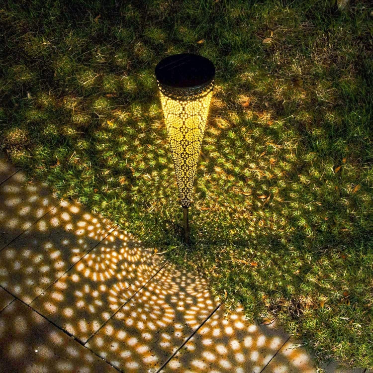 Solar Wrought Iron Cone Lawn Lamp Garden Decorative Lamp