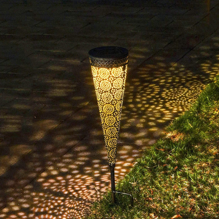 Solar Wrought Iron Cone Lawn Lamp Garden Decorative Lamp