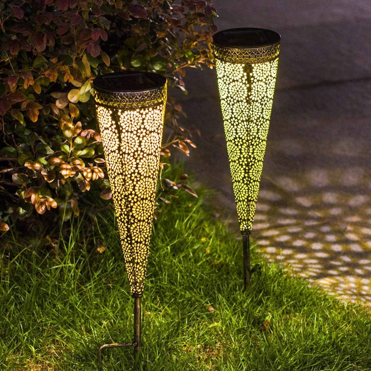 Solar Wrought Iron Cone Lawn Lamp Garden Decorative Lamp