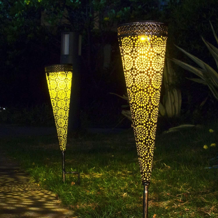 Solar Wrought Iron Cone Lawn Lamp Garden Decorative Lamp