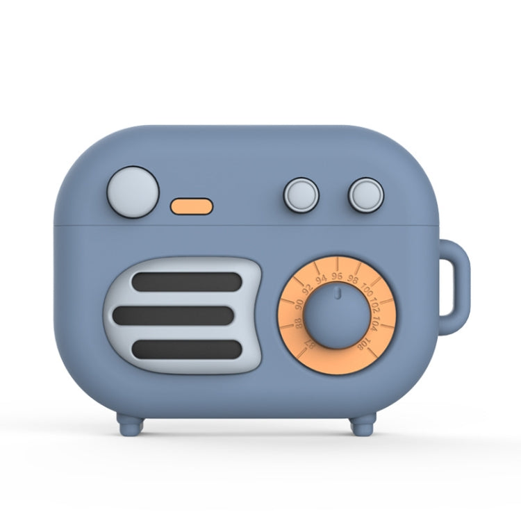 2 PCS Retro Radio Shape Protective Cover Silicone Case for AirPods Pro, Colour: Blue Gray