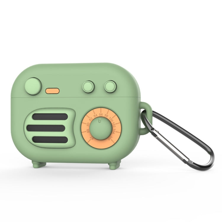 2 PCS Retro Radio Shape Protective Cover Silicone Case for AirPods Pro, Colour: Matcha Green+Metal Hook