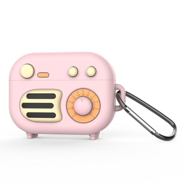2 PCS Retro Radio Shape Protective Cover Silicone Case for AirPods Pro, Colour: Pink + Metal Hook