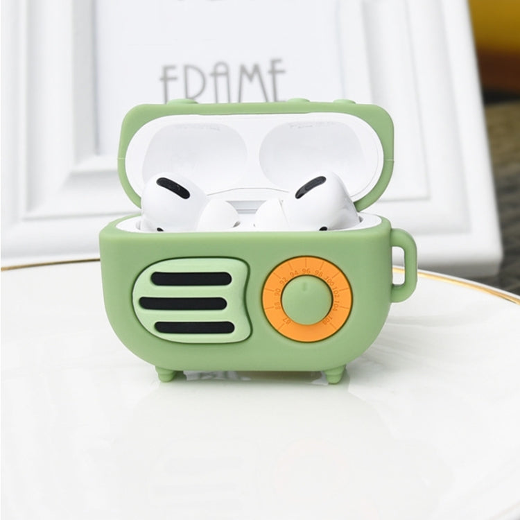 2 PCS Retro Radio Shape Protective Cover Silicone Case for AirPods Pro, Colour: Green+Finger Ring