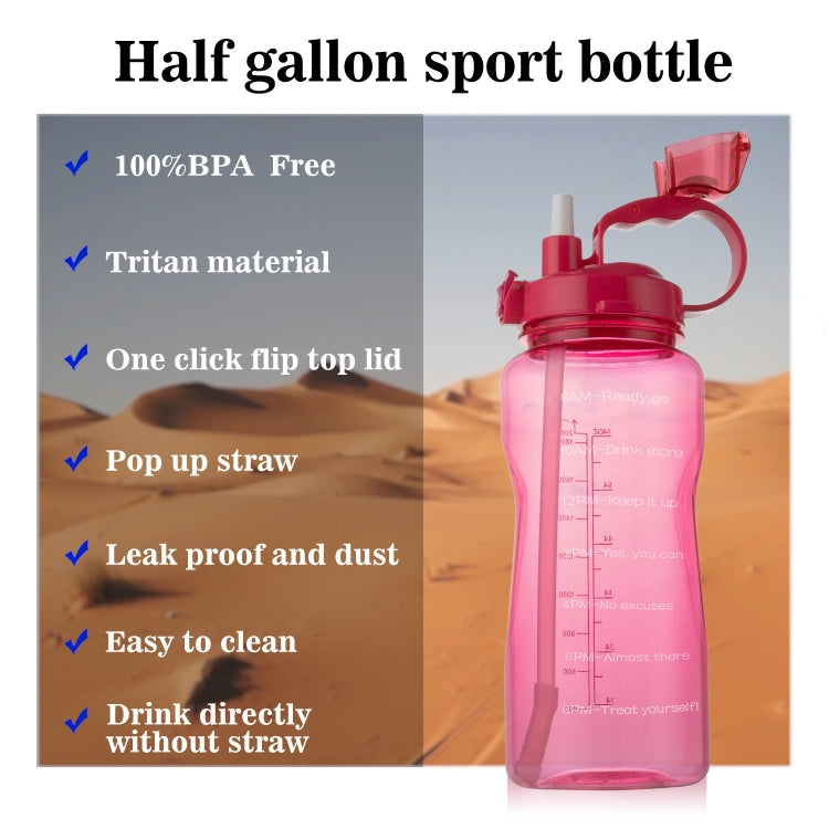2000ml Large Capacity Portable Bounce Lid Water Bottle with Straw Tritan Material Outdoor Sports Kettle