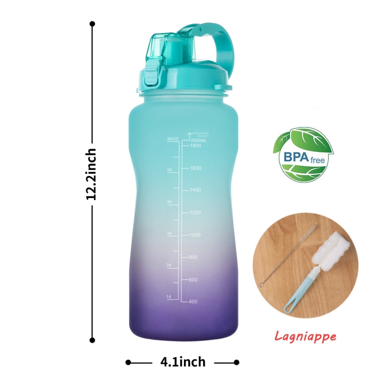 2000ml Large Capacity Portable Bounce Lid Water Bottle with Straw Tritan Material Outdoor Sports Kettle