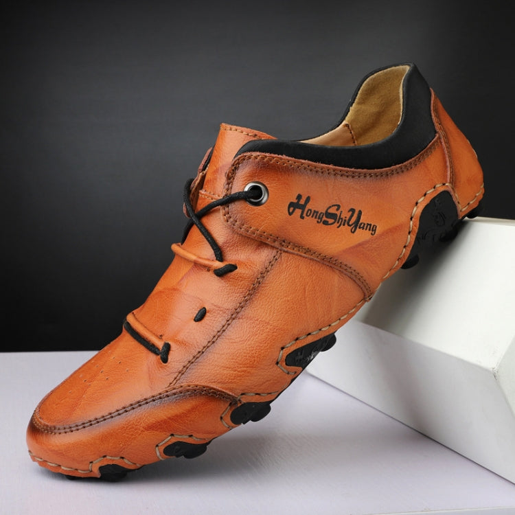 Spring And Summer Men Casual Octopus Peas Shoes Leather Outdoor Shoes, Size: 40(Light Brown)