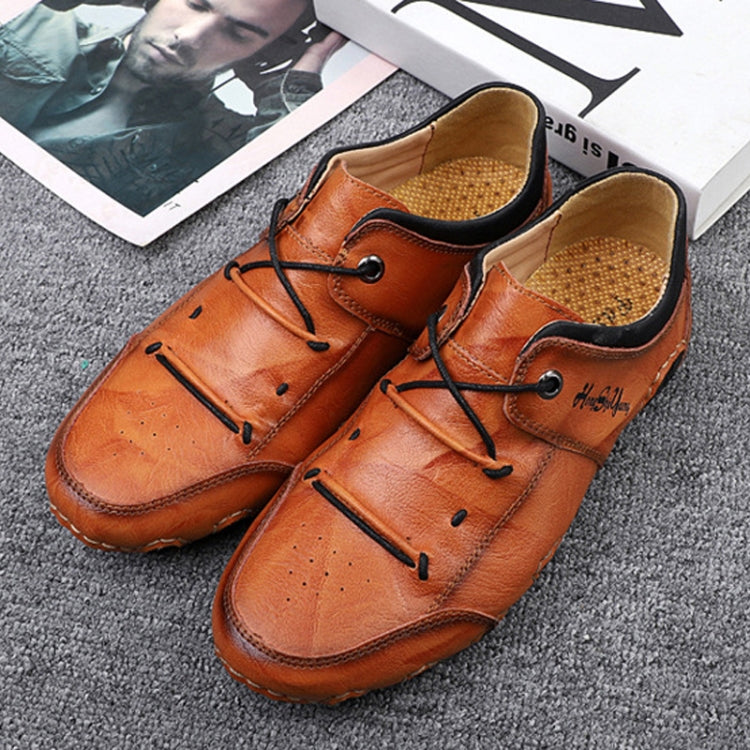 Spring And Summer Men Casual Octopus Peas Shoes Leather Outdoor Shoes, Size: 40(Light Brown)
