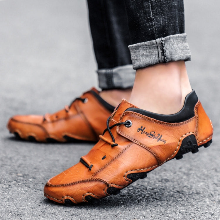 Spring And Summer Men Casual Octopus Peas Shoes Leather Outdoor Shoes, Size: 40(Light Brown)