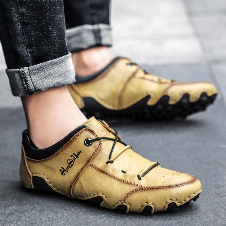 Spring And Summer Men Casual Octopus Peas Shoes Leather Outdoor Shoes, Size: 46(Beige)