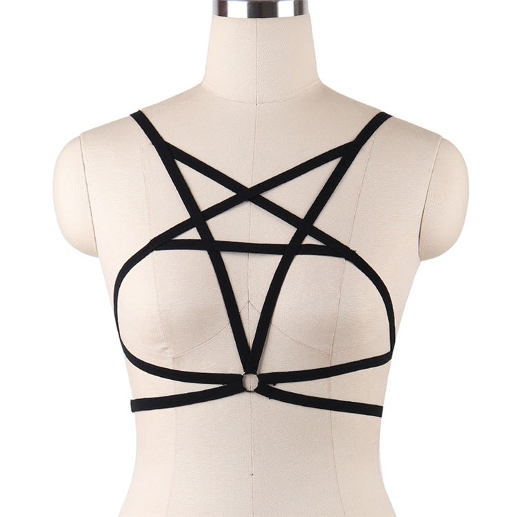 3 PCS Hollow Shoulder Strap Bra Five-Pointed Star Strap Underwear, Size: Free Size Adjustable(Black)