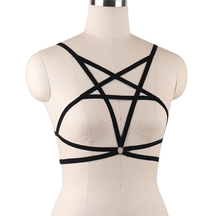 3 PCS Hollow Shoulder Strap Bra Five-Pointed Star Strap Underwear, Size: Free Size Adjustable(Black)