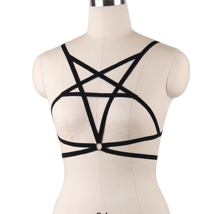 3 PCS Hollow Shoulder Strap Bra Five-Pointed Star Strap Underwear, Size: Free Size Adjustable(Black)
