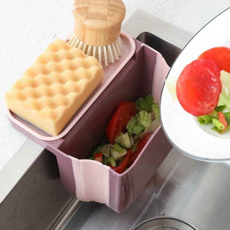2 PCS Kitchen Fruit Vegetable Drain Basket Foldable Storage Sink Food Residue Filter Sponge Rack(Pink)