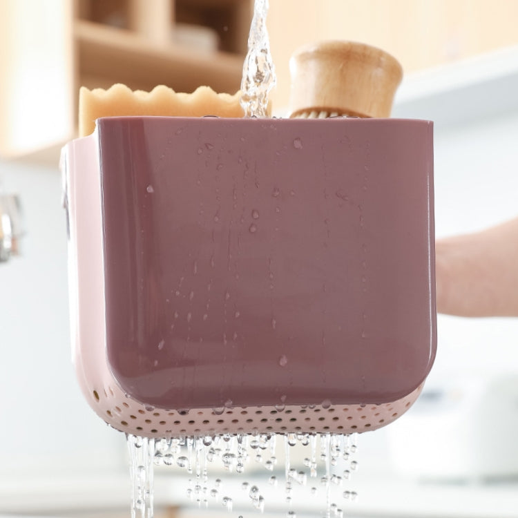 2 PCS Kitchen Fruit Vegetable Drain Basket Foldable Storage Sink Food Residue Filter Sponge Rack(Pink)