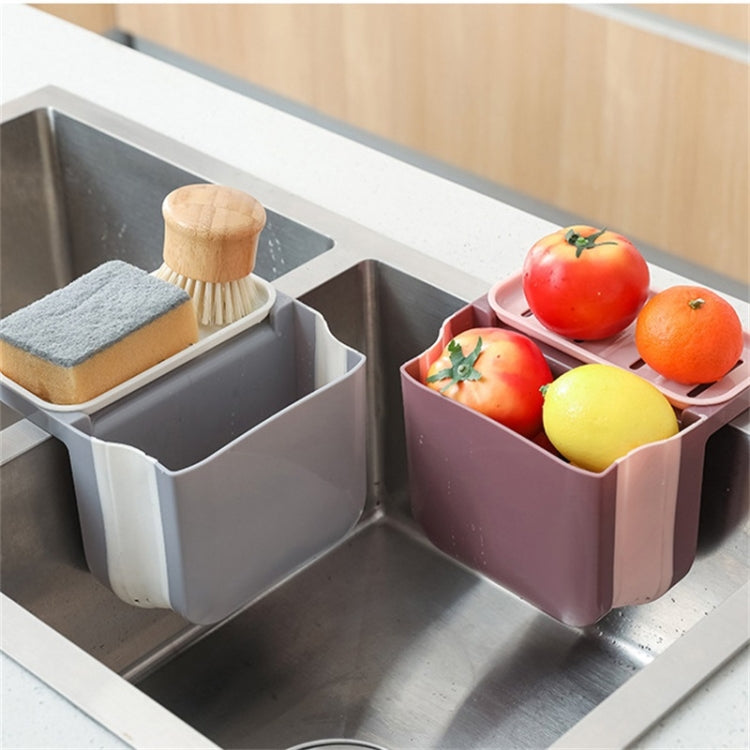 2 PCS Kitchen Fruit Vegetable Drain Basket Foldable Storage Sink Food Residue Filter Sponge Rack(Pink)