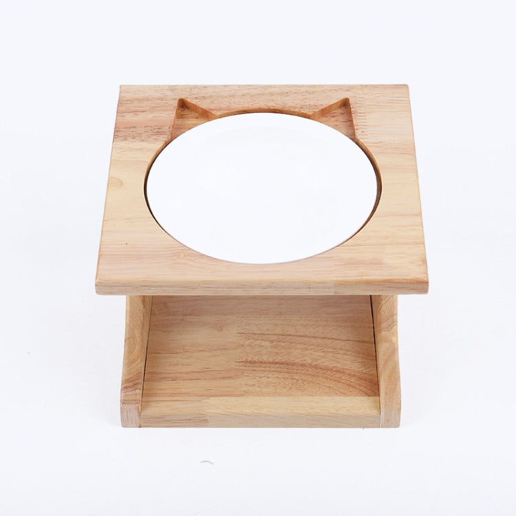 Oak Cat Bowl Rack Inclined Anti-Choking Ceramic Cat Bowl(Single Bowl)