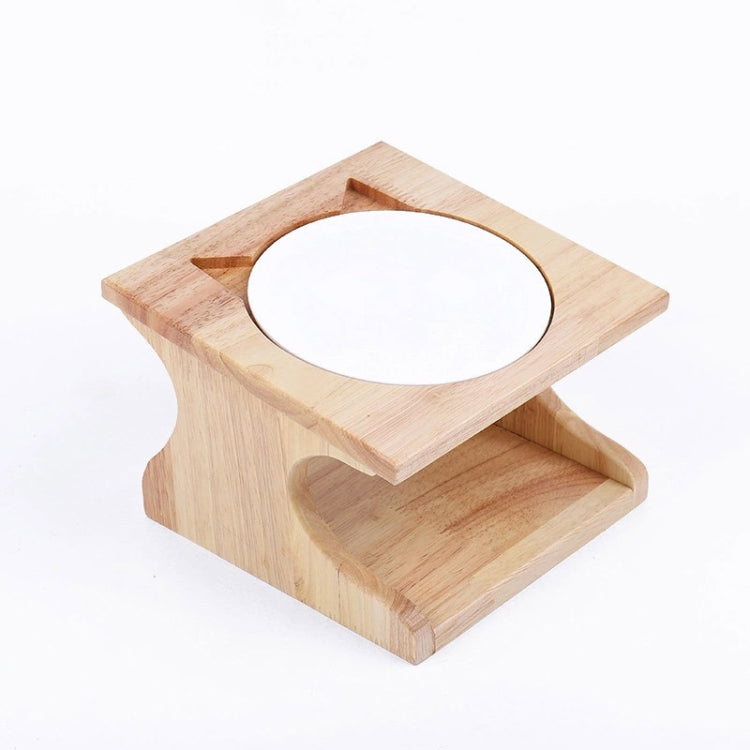 Oak Cat Bowl Rack Inclined Anti-Choking Ceramic Cat Bowl(Single Bowl)
