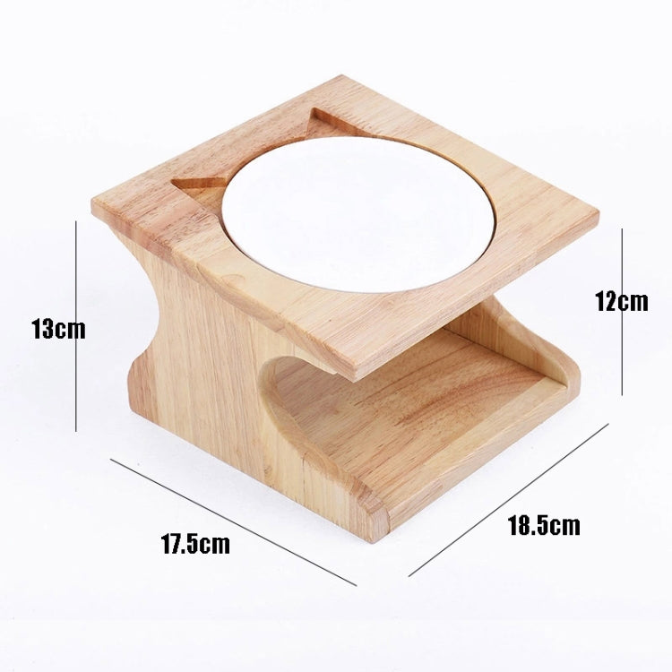Oak Cat Bowl Rack Inclined Anti-Choking Ceramic Cat Bowl(Single Bowl)