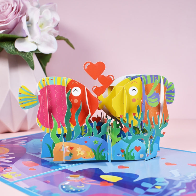 3 PCS 3D Stereo Greeting Cards Valentine'S Day Wedding Anniversary Kissing Fish Card